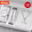 Conjunto De Relógio De Quartzo Casual Feminino , 6 Peças , Com Joias De Diamante , Pulseira , Colar , Brincos , Presente